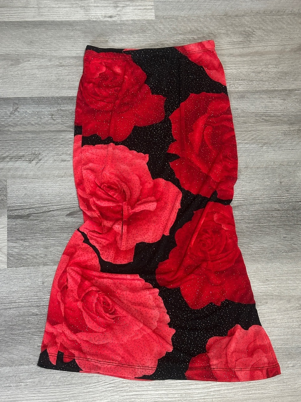 Y2K Red Rose Glitter Mermaid Maxi Skirt